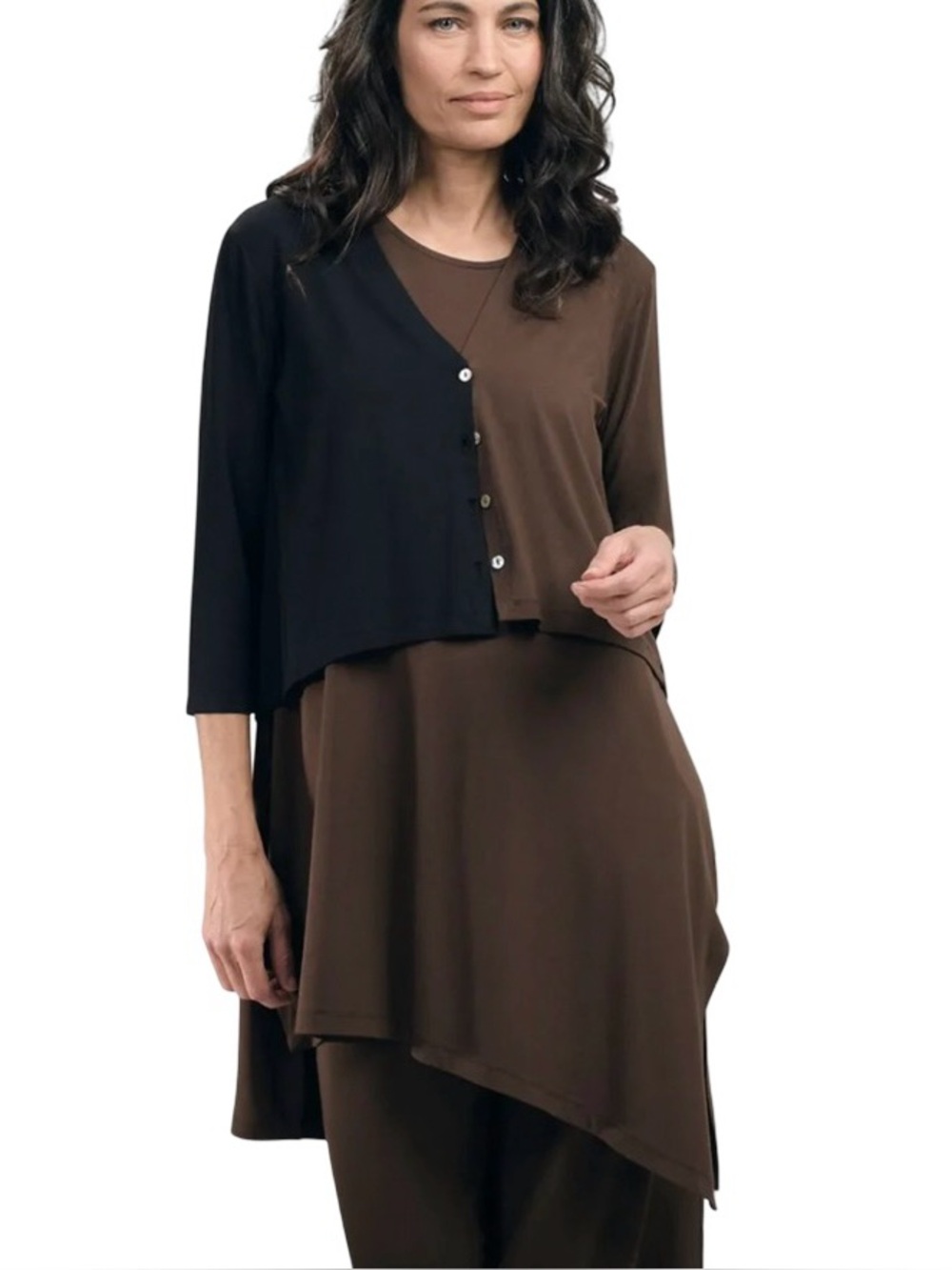 Alembika Essential Black Coffee Brown Two Tone Lightweight Crop Cardigan 3